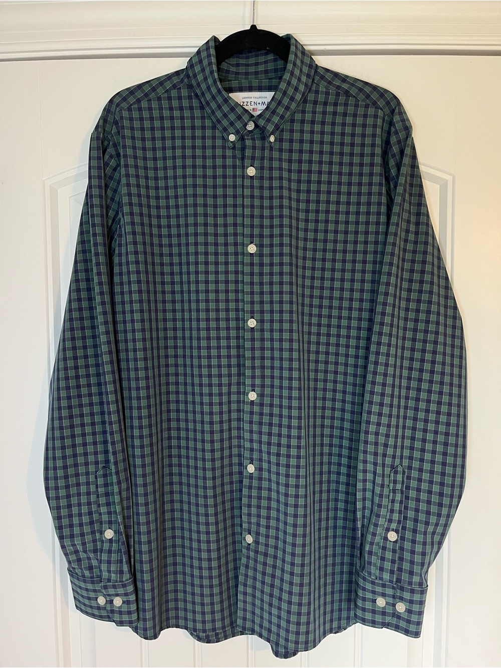 Mizzen + Main Leeward Collection Trim Fit Green Blue Gingham Check Shirt Size XL